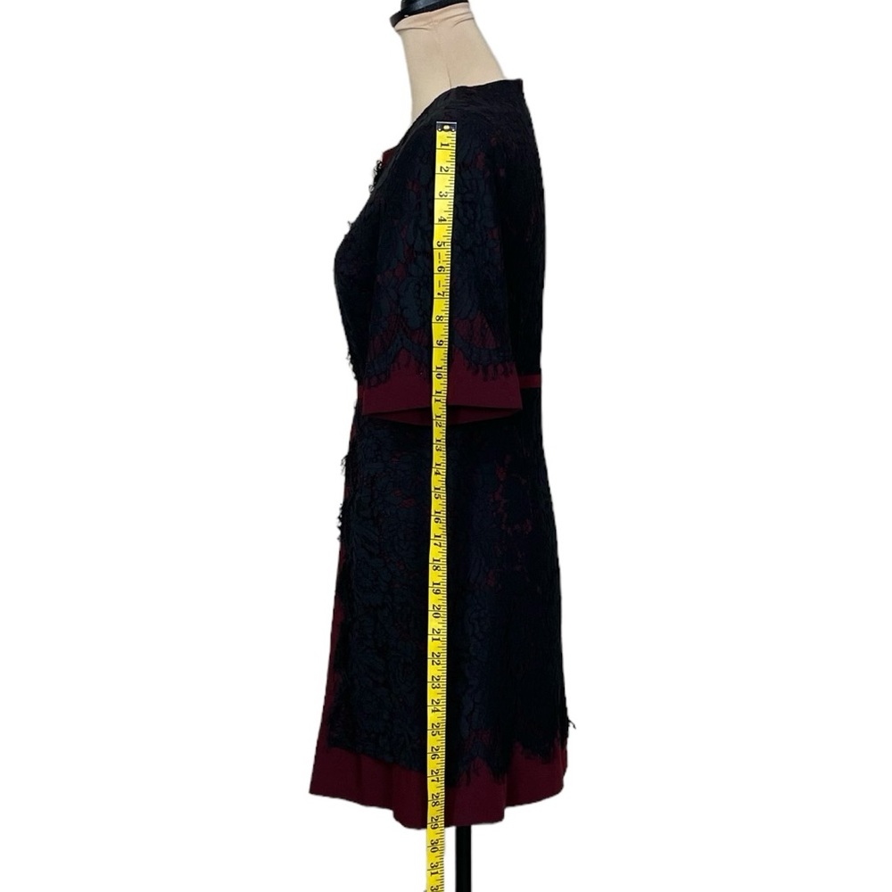 Gianni Bini Fit-and-Flare Burgundy Dress with Black Lace Overlay - Picture 5 of 9